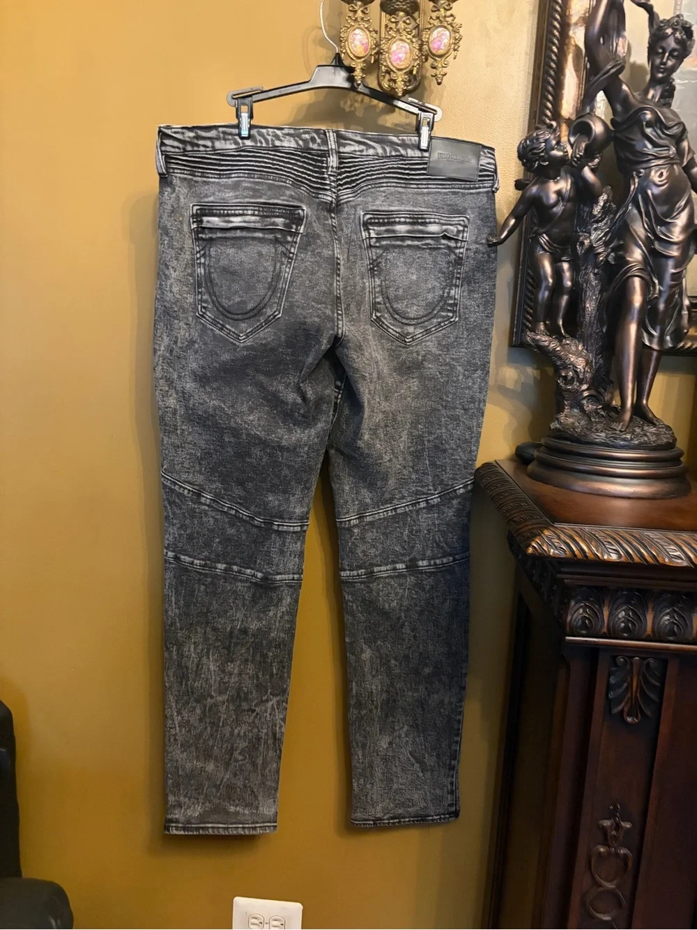 True Religion Men's Slim Straight Black Gray Acid Wash Jeans